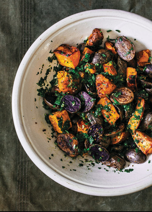 Roasted Purple Sweet Potatoes and Meat