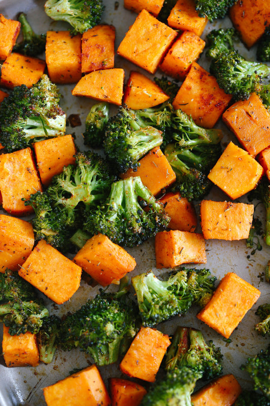 Sweet Potatoes and Air Fried Broccoli with meat